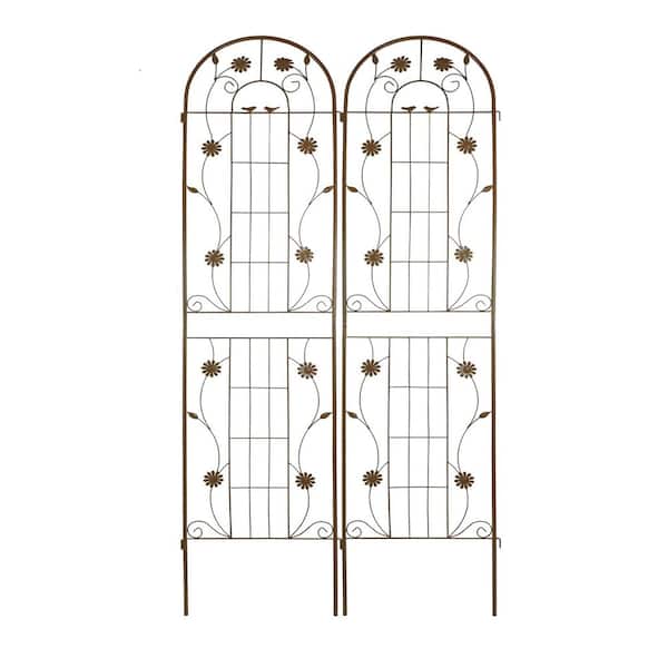 2 Pack 86.7 in. x 19.7 in. Brown Metal Garden Trellis Rustproof Trellis for Climbing Plants Outdoor Flower Support