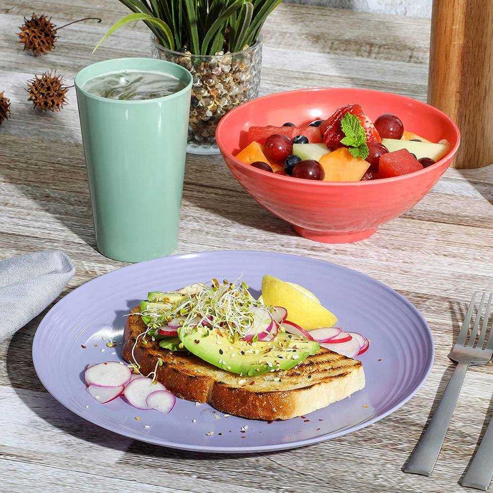 Zelly 12-Piece Assorted Color Melamine Dinnerware Set, Service for 4