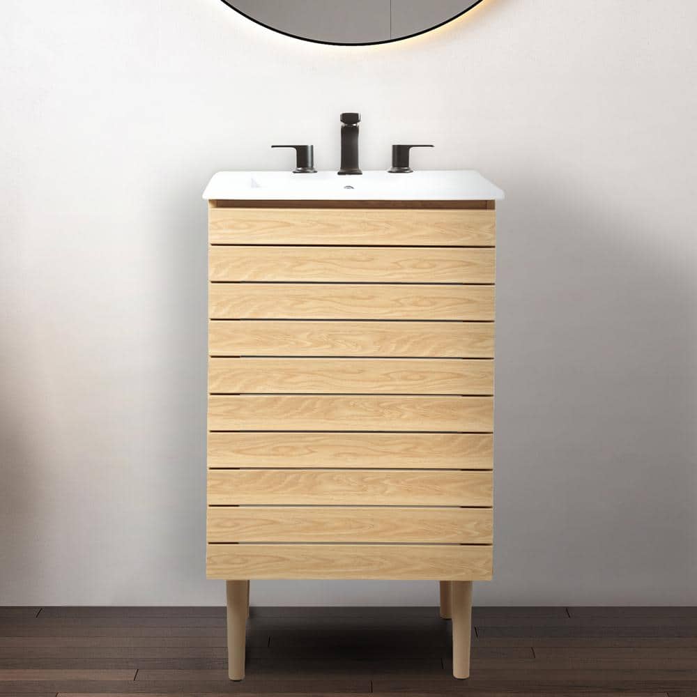 Oak 20" Modern Linear Slat Bath Vanity Cabinet