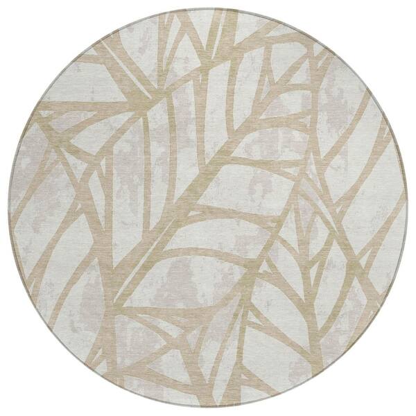 Chantille Machine Washable Indoor/Outdoor Abstract ACN2866 Ivory 8 ft. x 8 ft. Round Rug