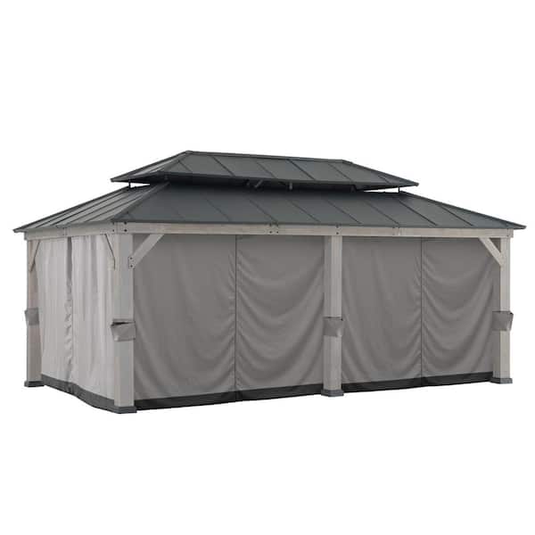 Sunjoy Replacement Gazebo Curtain Panles, 6-Panel Screen Walls Outdoor Curtain for 12 x 20 ft. Gazebo, Patio, Gray