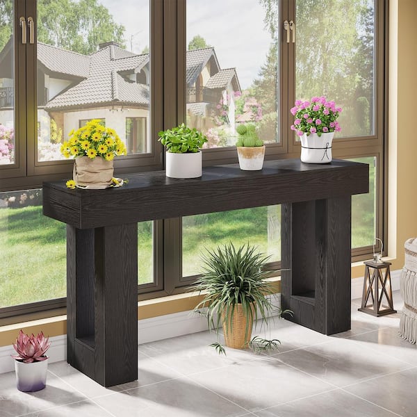 Turrella 63 in. Black Entryway Table, Rectangle Wood Sofa Console Table Behind Couch for Living Room