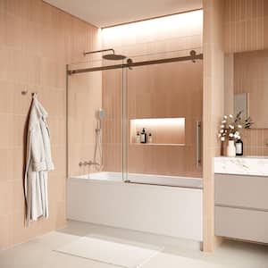 Olivo 60 in. W x 58 in. H Sliding Bathtub Door, CrystalTech Treated 5/16 in. Tempered Clear Glass, Chrome Hardware