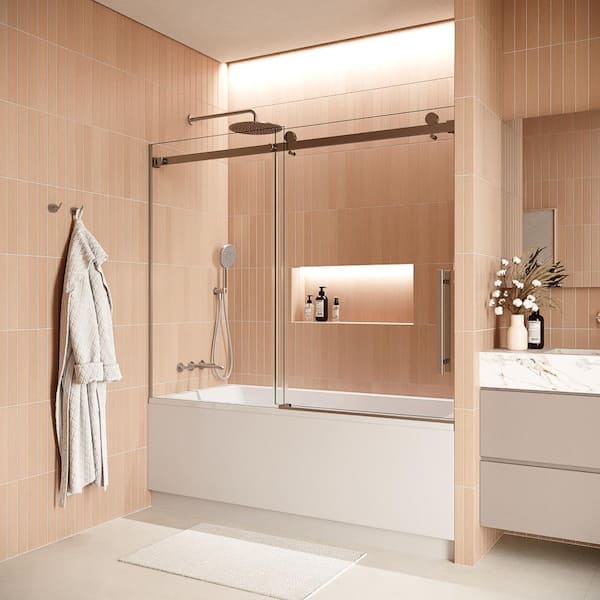 Streamline Olivo 60 in. W x 58 in. H Sliding Bathtub Door, CrystalTech Treated 5/16 in. Tempered Clear Glass, Chrome Hardware