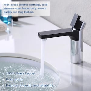 Single Hole Single-Handle Bathroom Faucet With Pop Up Drain in Matte Black & Polished Chrome