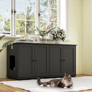 Cat Litter Box Enclosure for 2 Cats, Modern Hidden Litter Box Furniture, Indoor Cat Washroom Bench for Living Room Black