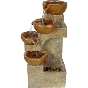 16 ft. Outdoor Polytite Resin Layered Flower Pot Fountain, Brown Beige Color