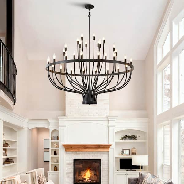 Large 47 in. 33-Light Black Rustic Vintage Candle Style Chandeliers Light Fixture