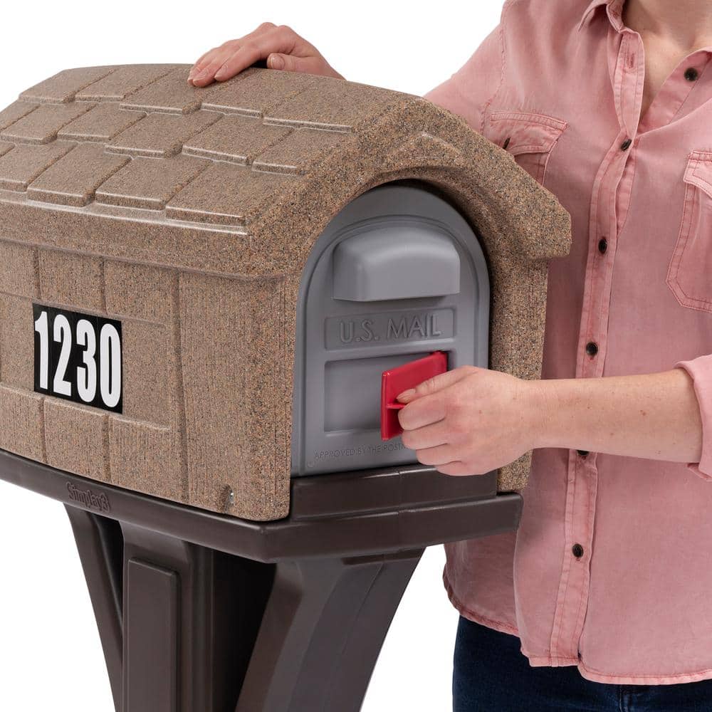 Classic Brown Plastic Post Mount Mailbox with Dual Access