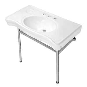 Bristol 36 in. Ceramic Console Sink Set with Stainless Steel Legs in White/Polished Chrome