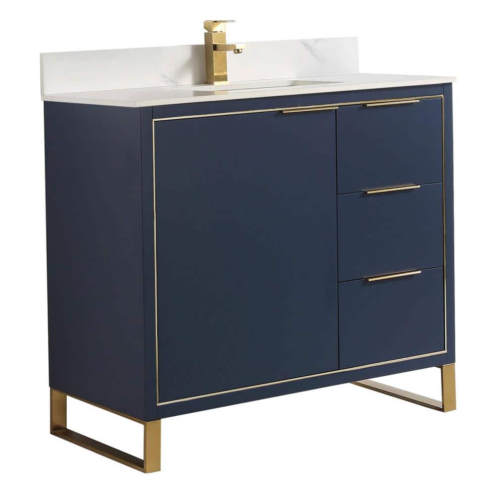 Opulence 36 in. W x 18 in. D x 33.5 in. H Bath Vanity in Navy Blue with White Carrara Single sink Top price history on PriceWatchPro