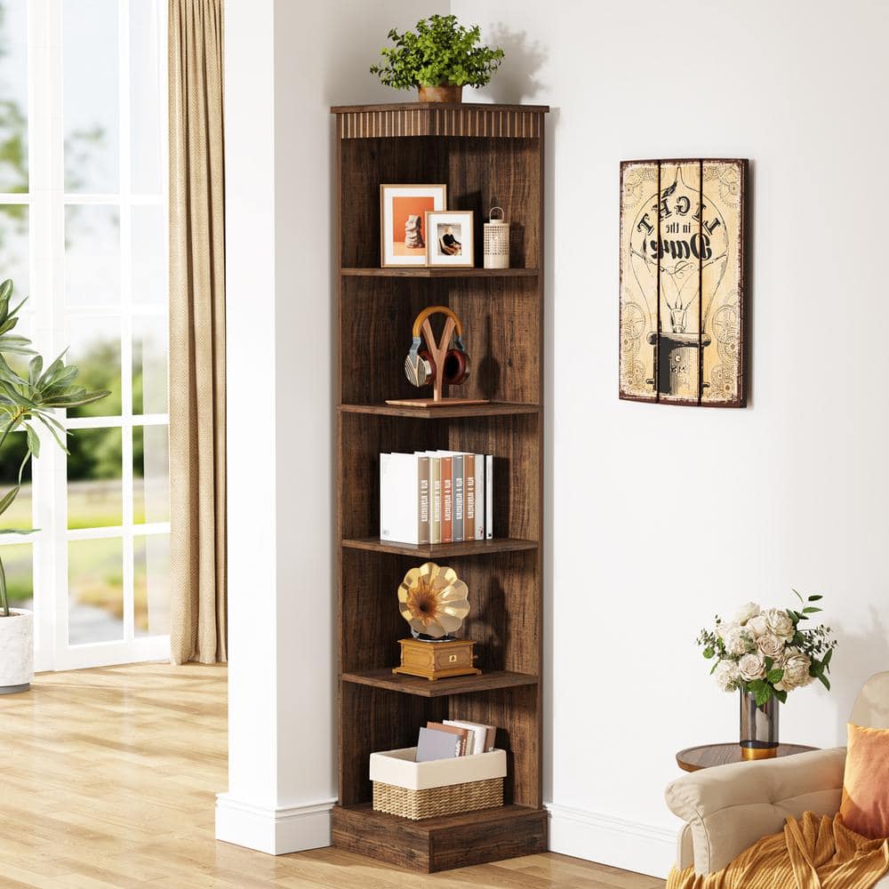 Tribesigns Way To Origin Jannelly In Tall Rustic Brown Engineered Wood Shelf Corner