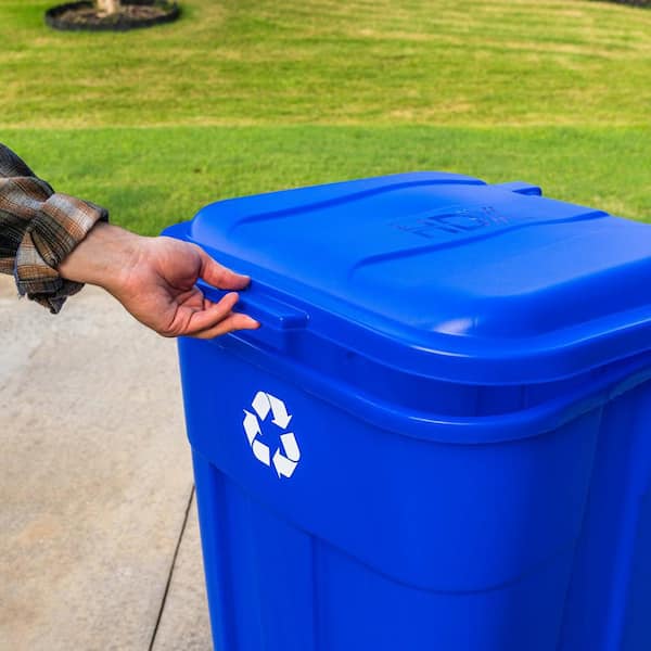 最前線の HDX 45 Gal. Blue Outdoor Vented Recycling Trash Can with フタなしゴミ箱