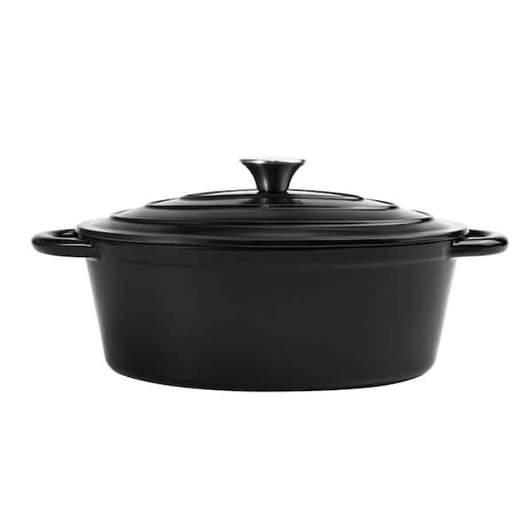 4.5 qt. Round Cast Iron Dutch Oven in Black with Lid, Non Stick Enameled Up to 500°F for Baking, Braising