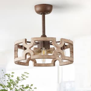 19 in. Indoor Oak Wood Ceiling Fan with 6 Lights and Remote, Modern Farmhouse Ceiling Light with Fan