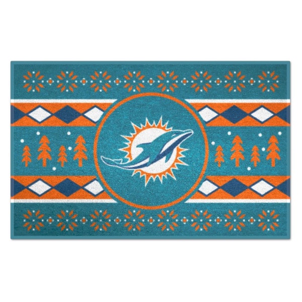 Miami Dolphins Holiday Sweater Teal 1.5 ft. x 2.5 ft. Starter Area Rug