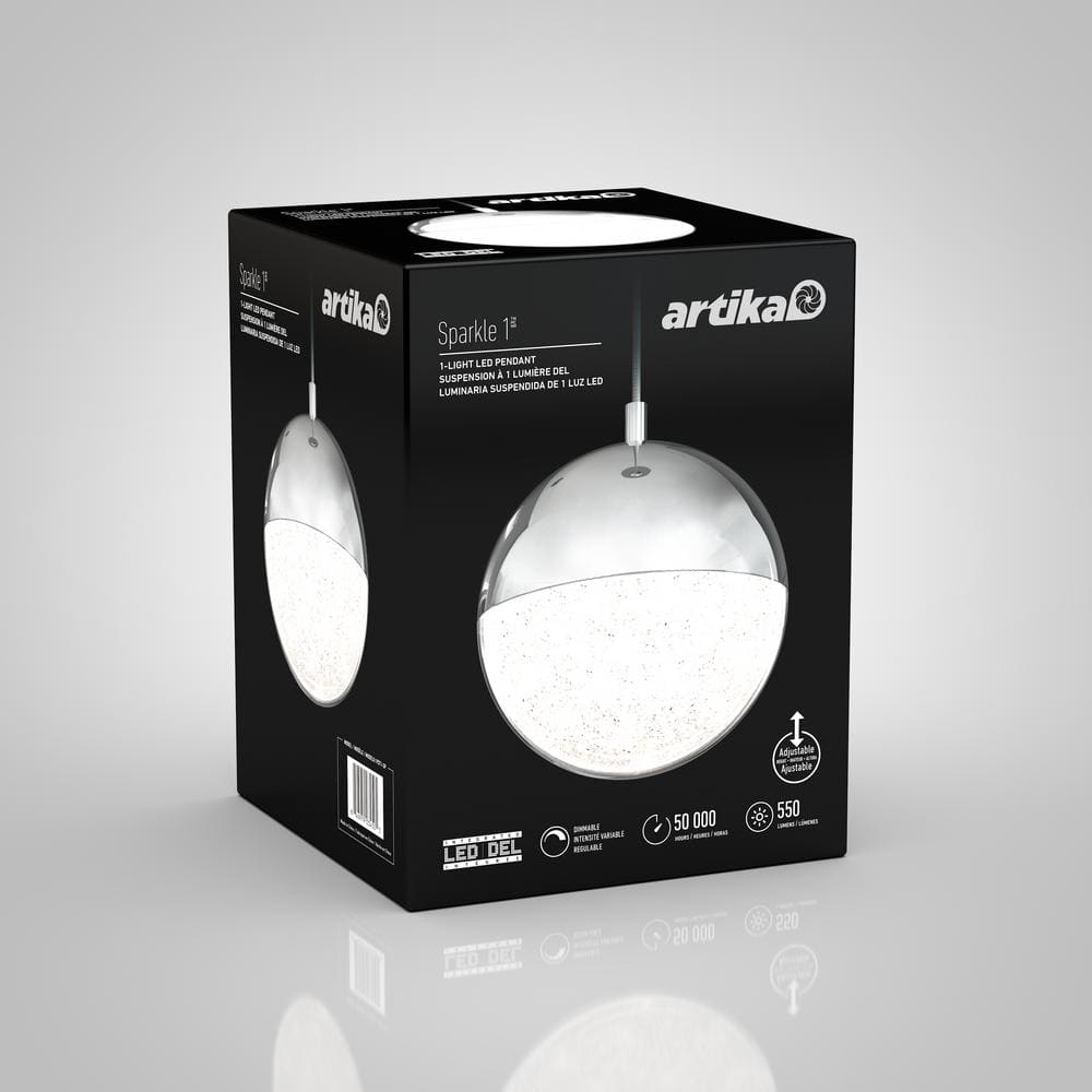 Chrome Globe LED Pendant Light with Glass Diffuser