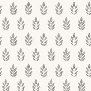 Ervic Charcoal Leaf Block Print Wallpaper Sample
