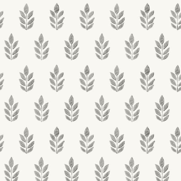 Chesapeake Ervic Charcoal Leaf Block Print Wallpaper Sample