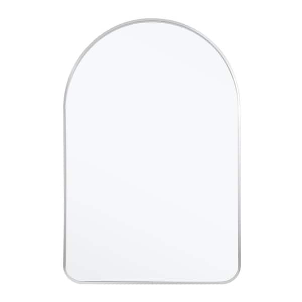 24 in. W x 36 in. H Arch Metal Frame Wall Mirror for Bathroom with  Round Corner for Wall Decoration in Silver