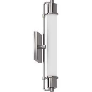 1-Light Cylindrical Brushed Nickel Wall Sconce with Etched White Cased Glass Shade
