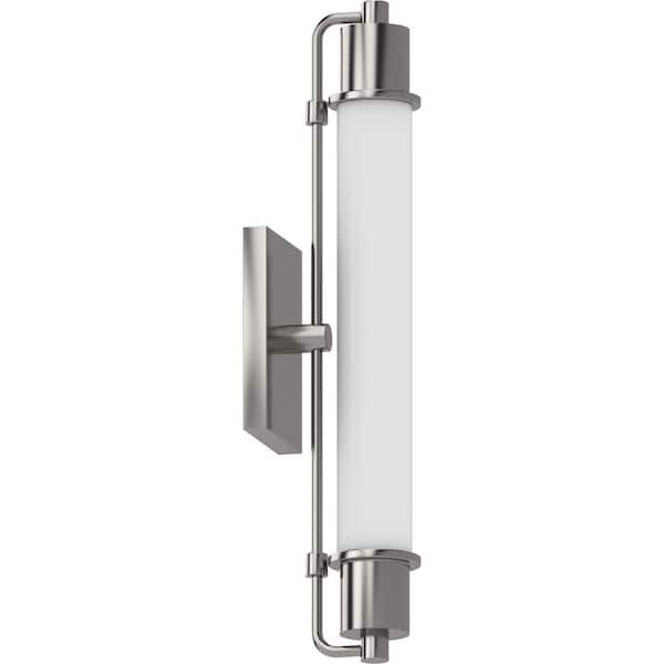Volume Lighting 1-Light Cylindrical Brushed Nickel Wall Sconce with Etched White Cased Glass Shade