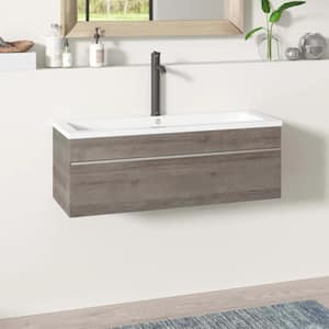 Trough 42 in. W x 16 in. D x 15 in. H Single Sink Wall Bathroom Vanity in Dorato with Cultured Marble Top in White