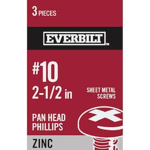 #10 x 2-1/2 in. Phillips Pan Head Zinc Plated Sheet Metal Screw (3-Pack)