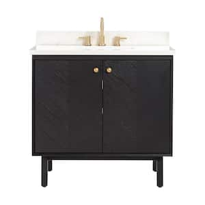 Adele 37 in. W x 22 in. D x 35 in. H Single Sink Bath Vanity Combo in Black Oak Finish with Calacatta Quartz Top