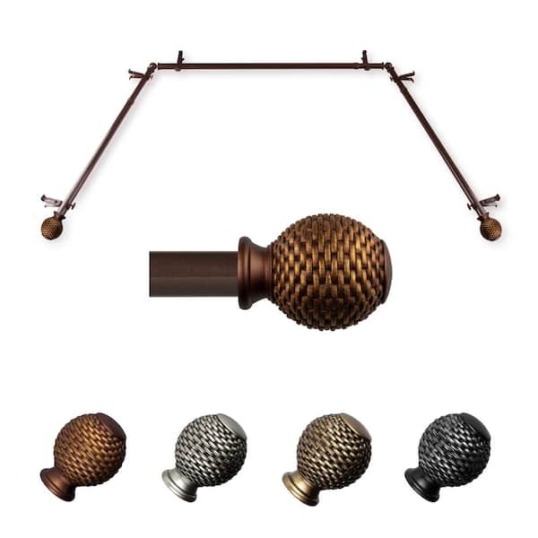 EMOH Aeliana 20-36 in. sides, 38-72 in. center Adjustable Bay Window Curtain Rod 13/16 in. in Cocoa with Finial