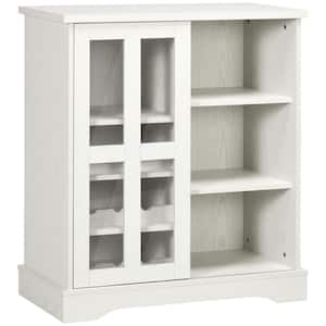 White Modern Buffet Cabinet, Kitchen Sideboard with Wine Racks, Sliding Glass Door, Storage Shelves for Living Room