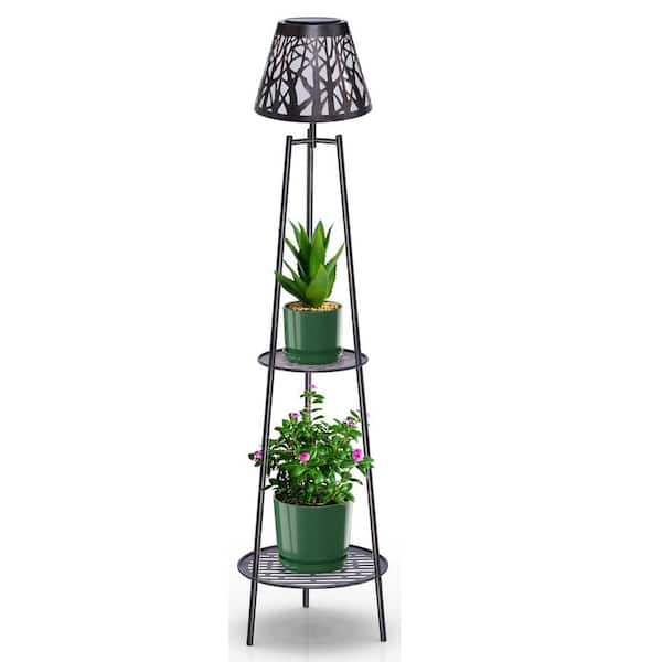 Front Yard Decorative Post Lamps, 45 in. Outdoor Solar Floor Lights, Warm White Light with Planter Holder