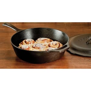12 in. Cast Iron Deep Skillet in Black with Lid