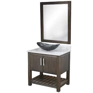 Ocean Breeze 31in. W x 22in. D x 31in H. Single Sink Bath Vanity in Cafe Mocha with Cararra White Marble Top and Mirror