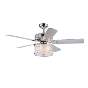 52 in. Indoor Chrome Modern Ceiling Fan with Remote Control, 5 Reversible Blades and AC motor, No Bulb