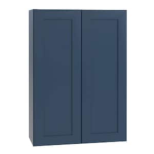 Newport Blue Painted Plywood Shaker Assembled Wall Kitchen Cabinet 3 Shelf Soft Close 24 in W x 12 in D x 42 in H
