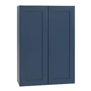 Newport Blue Painted Plywood Shaker Assembled Wall Kitchen Cabinet 3 Shelf Soft Close 27 in W x 12 in D x 42 in H