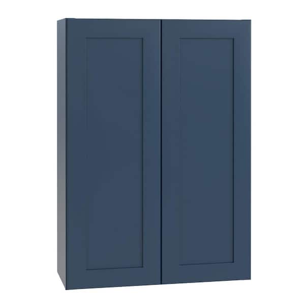 Home Decorators Collection Newport Blue Painted Plywood Shaker Assembled Wall Kitchen Cabinet 3 Shelf Soft Close 30 in W x 12 in D x 42 in H