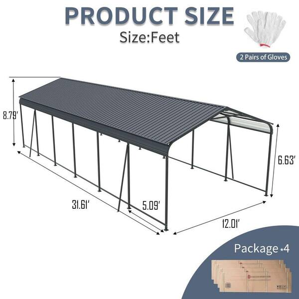 12 ft. W x 32 ft. D Outdoor Metal Heavy Duty Carport with