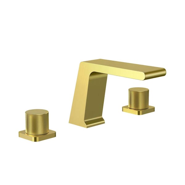 Waterfall 3-Hole Sink Faucet 8 in. Widespread Double Handle Bathroom Faucet in Brushed Gold Drain Included