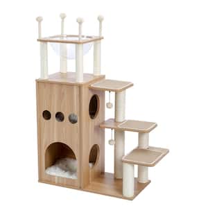 Small & Medium Cats 51" Extra Tall Sky-Castle Design Wooden Modern Luxury Cat Tree