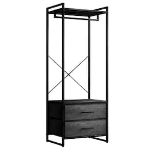 Black Steel Clothes Rack with Fabric Drawers and Wood Top 15.25 in. W x 70 in. H