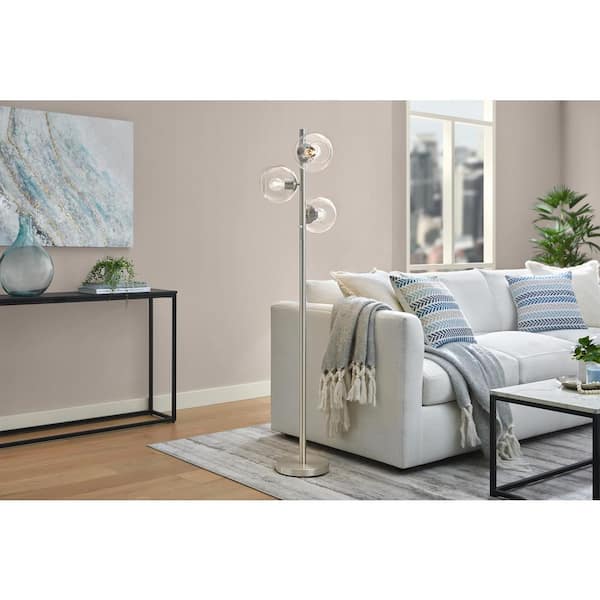Hampton Bay Vista Heights 62 in. Brushed Nickel 3-Light Standard Floor Lamp With Clear Glass Globe Shade