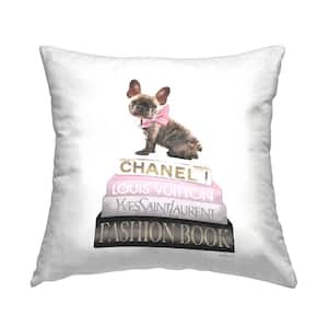 Pink Bow Dog Gold Black Bookstack Glam Fashion Multi-Color Print Polyester 18 in. x 18 in. Throw Pillow