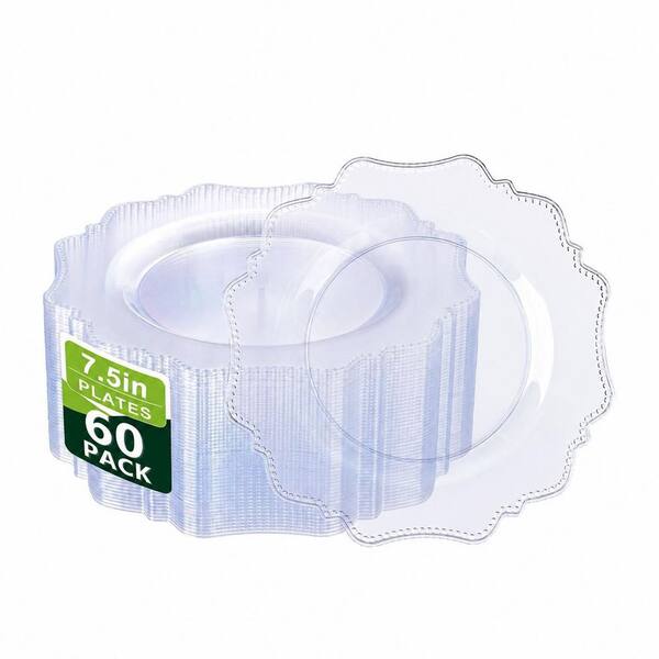 60-Pack 7.5 in Clear Heavy-Duty Plastic Dessert Plates for Parties Weddings and Everyday Serving 60pcs