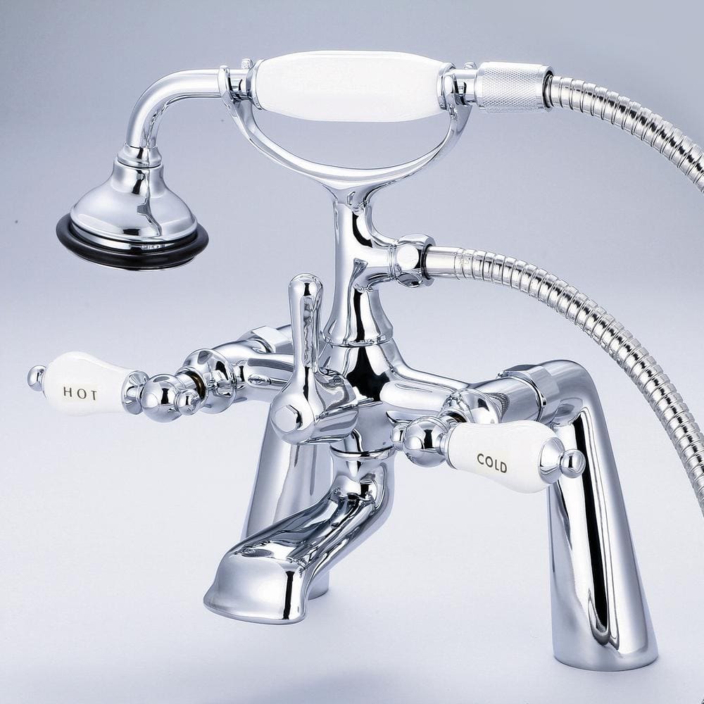 Chrome Traditional Deck Mount Tub Faucet with Handheld Shower