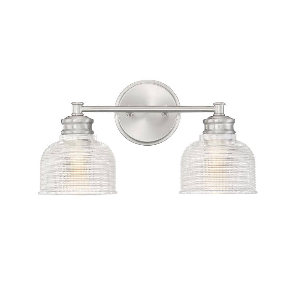 Brushed Nickel 2-Light Dimmable Vanity Fixture with Glass Shades