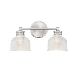 16 in. W x 9.25 in. H 2-Light Brushed Nickel Bathroom Vanity Light with Clear Glass Shades