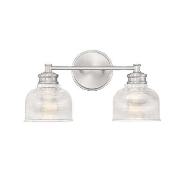 16 in. W x 9.25 in. H 2-Light Brushed Nickel Bathroom Vanity Light with Clear Glass Shades