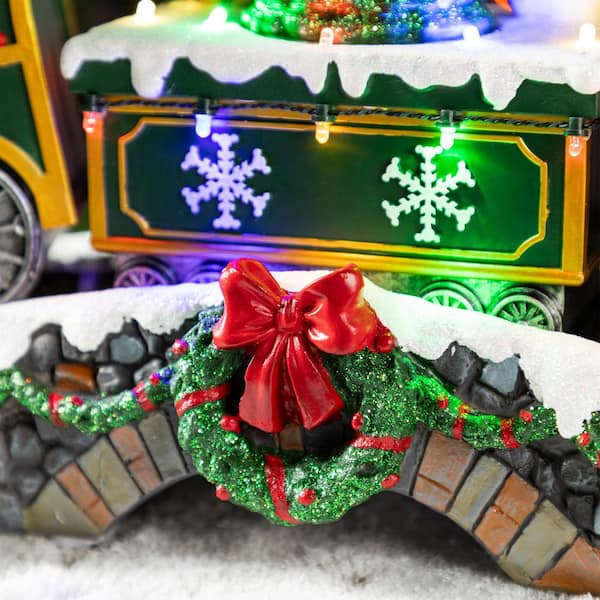 Glitzhome 10.25 in. Lighted Santa Train Resin Christmas Village